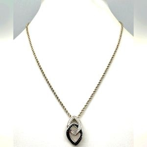 925 Silver Black and White Gemstone Statement Pendant and Chain Necklace - EUC